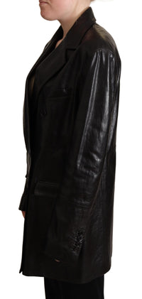 Thumbnail for Elegant Black Leather Double-Breasted Jacket