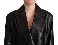 Thumbnail for Elegant Black Leather Double-Breasted Jacket