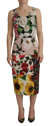 Thumbnail for Patchwork Floral Midi Sheath Dress
