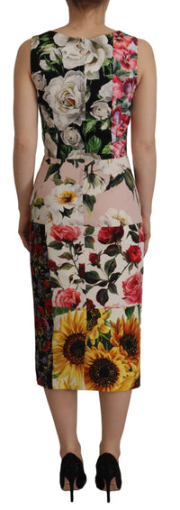 Thumbnail for Patchwork Floral Midi Sheath Dress