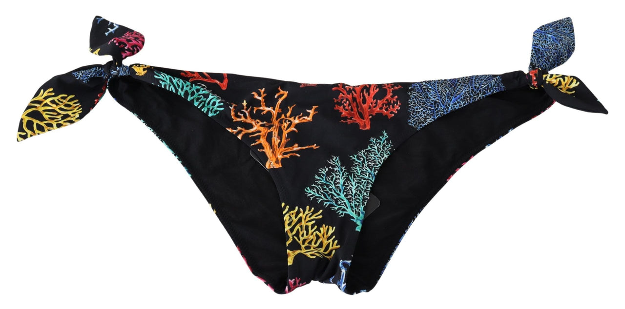 Chic Black Side-Tie Coral Print Bikini Bottom