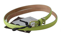Thumbnail for Classic Green Leather Belt with Silver-Tone Hardware