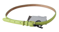 Thumbnail for Classic Green Leather Belt with Silver-Tone Hardware