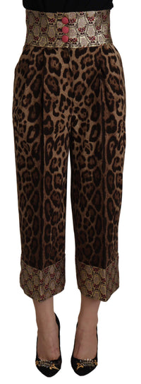 Thumbnail for High Waist Cropped Leopard Jacquard Pants