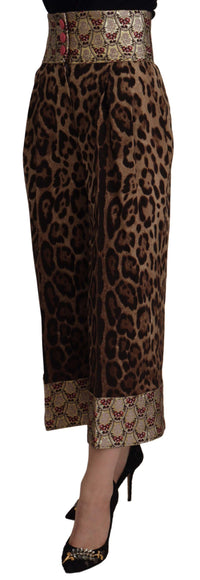Thumbnail for High Waist Cropped Leopard Jacquard Pants