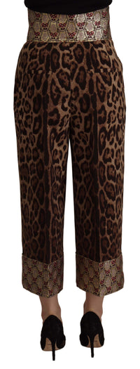 Thumbnail for High Waist Cropped Leopard Jacquard Pants