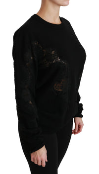 Thumbnail for Elegant Cashmere Crewneck Sweater with Lace Detail
