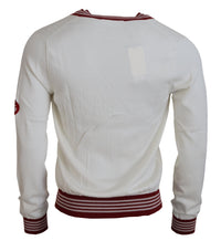 Thumbnail for White Red Knitted V-neck Pullover Sweater