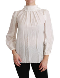 Thumbnail for Elegant White Silk Turtle Neck Blouse