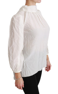 Thumbnail for Elegant White Silk Turtle Neck Blouse