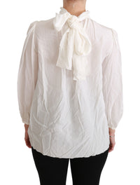 Thumbnail for Elegant White Silk Turtle Neck Blouse