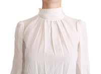 Thumbnail for Elegant White Silk Turtle Neck Blouse