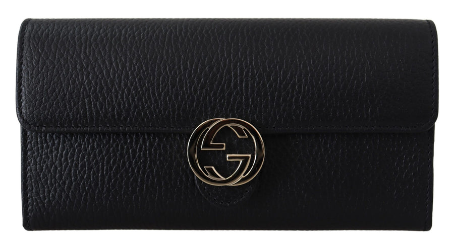 Elegant Black Leather Wallet with GG Snap Closure