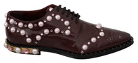 Thumbnail for Elegant Bordeaux Lace-Up Flats with Pearls and Crystals