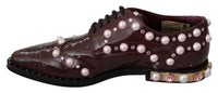 Thumbnail for Elegant Bordeaux Lace-Up Flats with Pearls and Crystals