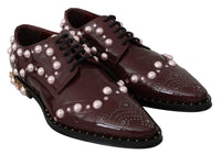 Thumbnail for Elegant Bordeaux Lace-Up Flats with Pearls and Crystals