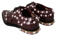 Thumbnail for Elegant Bordeaux Lace-Up Flats with Pearls and Crystals