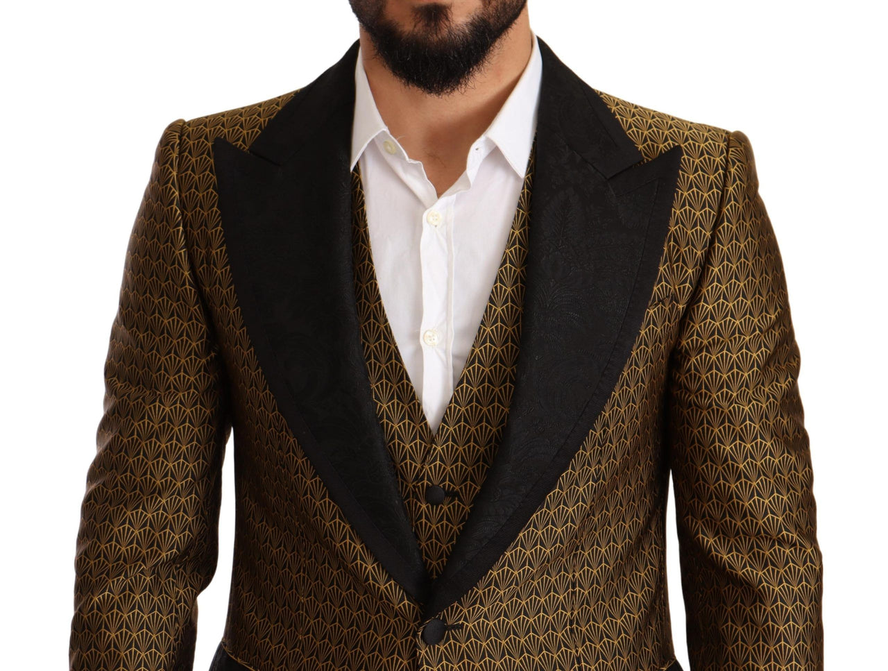 Elegant Yellow Patterned Three-Piece Suit