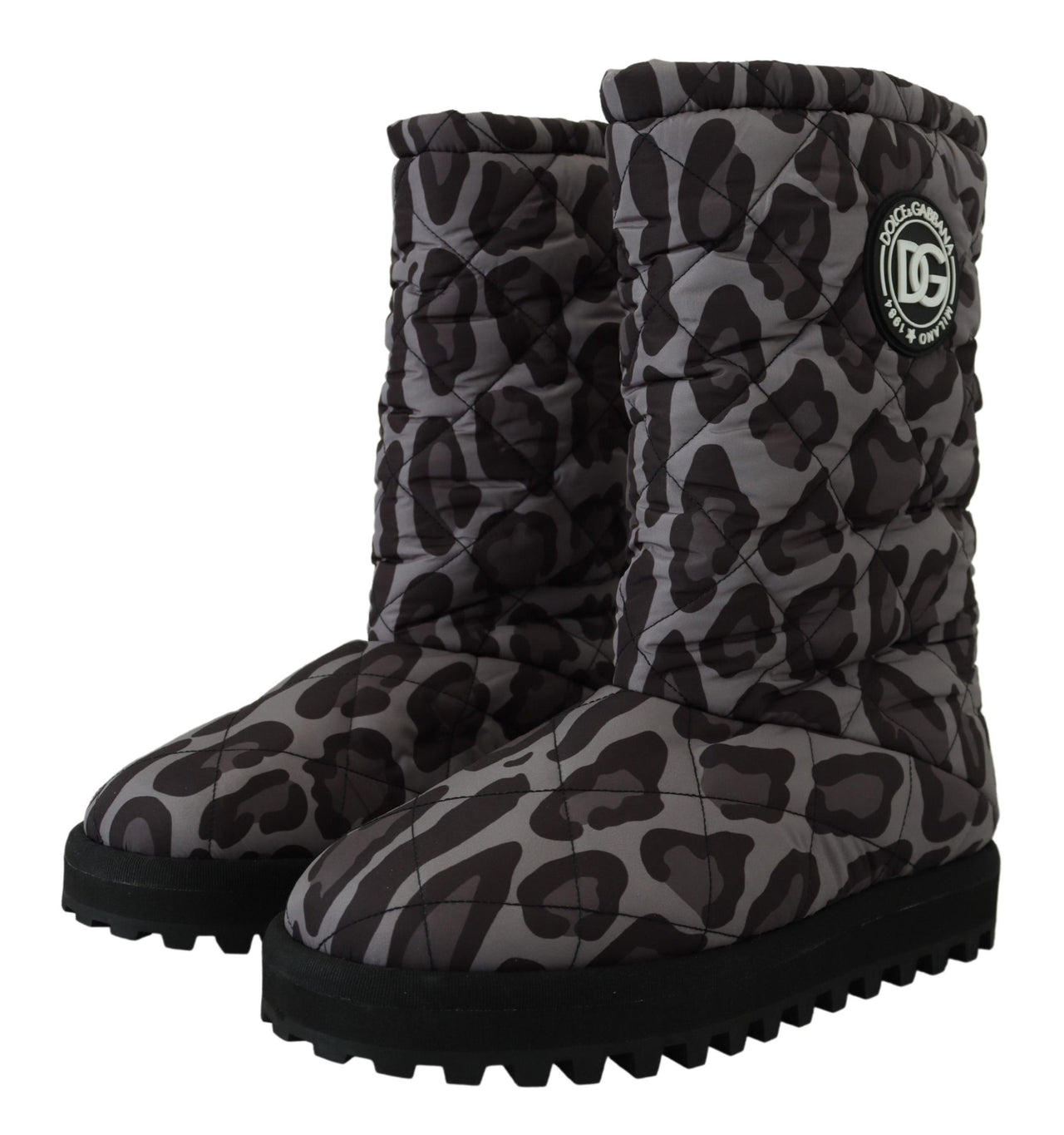 Elegant Gray Leopard Mid Calf Boots