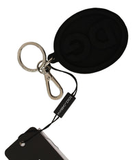 Thumbnail for Chic Black Rubber & Brass Logo Keychain