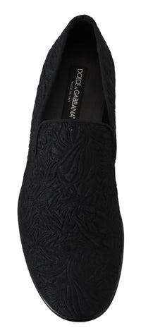 Thumbnail for Elegant Jacquard Black Loafers Slide On Flats