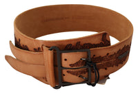Thumbnail for Brown Genuine Leather Black Logo Buckle Belt