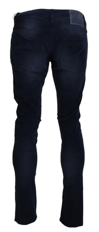 Thumbnail for Blue Cotton Corduroy Slim Stretch Men Jeans