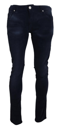 Thumbnail for Blue Cotton Corduroy Slim Stretch Men Jeans