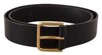 Thumbnail for Elegant Black Leather Belt with Gold-Tone Buckle