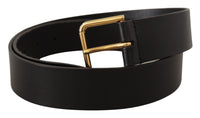 Thumbnail for Elegant Black Leather Belt with Gold-Tone Buckle