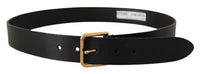 Thumbnail for Elegant Black Leather Belt with Gold-Tone Buckle