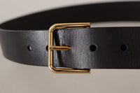 Thumbnail for Elegant Black Leather Belt with Gold-Tone Buckle