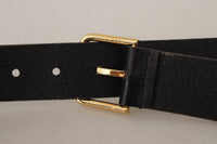 Thumbnail for Elegant Black Leather Belt with Gold-Tone Buckle