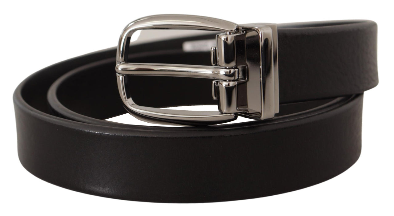 Elegant Black Leather Belt with Metal Buckle