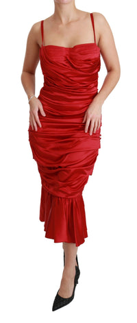 Thumbnail for Exquisite Red Silk Fit and Flare Midi Dress
