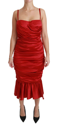 Thumbnail for Exquisite Red Silk Fit and Flare Midi Dress