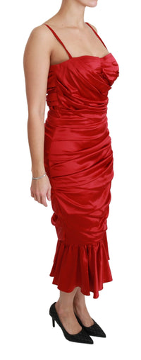 Thumbnail for Exquisite Red Silk Fit and Flare Midi Dress