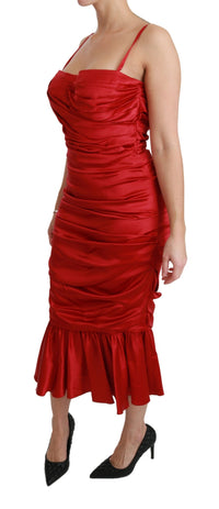 Thumbnail for Exquisite Red Silk Fit and Flare Midi Dress