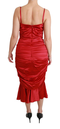 Thumbnail for Exquisite Red Silk Fit and Flare Midi Dress