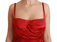 Thumbnail for Exquisite Red Silk Fit and Flare Midi Dress