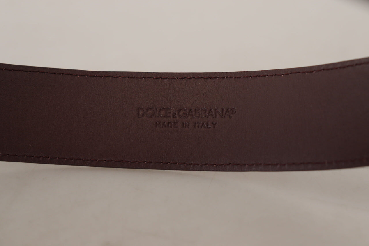 Elegant Maroon Leather Belt with Engraved Buckle