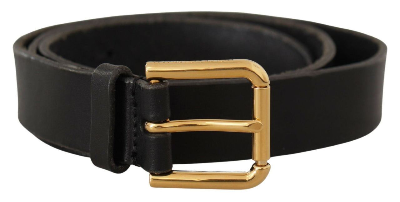 Sleek Black Leather Belt with Metal Buckle