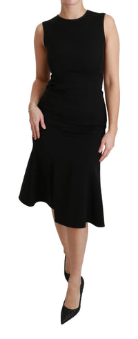 Thumbnail for Elegant Black Fit Flare Wool Blend Dress