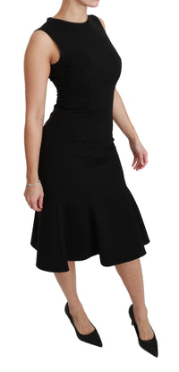 Thumbnail for Elegant Black Fit Flare Wool Blend Dress