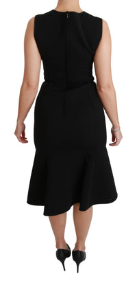 Thumbnail for Elegant Black Fit Flare Wool Blend Dress
