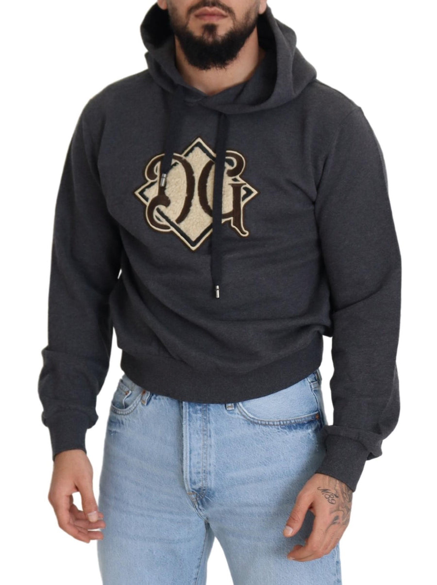 Gray Logo Cotton Hooded Sweatshirt Sweater