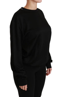 Thumbnail for Elegant Black Cotton Crew Neck Pullover Sweater