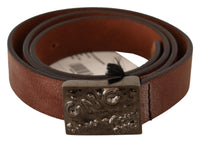 Thumbnail for Chic Solid Brown Waist Belt with Logo Buckle