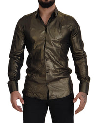 Thumbnail for Elegant Gold Slim Fit Shirt with Crown Embroidery