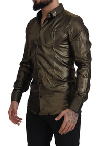 Thumbnail for Elegant Gold Slim Fit Shirt with Crown Embroidery